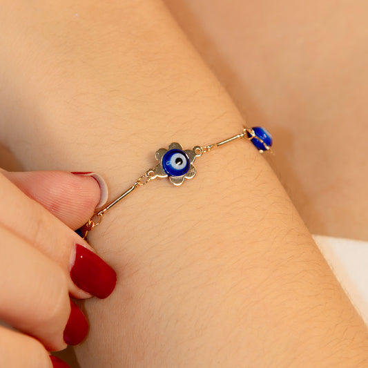 Pulseira Flor Olho Grego | Banhada a Ouro 18k
