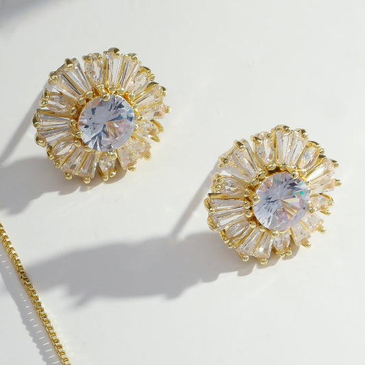Conjunto Colar e Brinco Flores Zircônia Folheado a Ouro