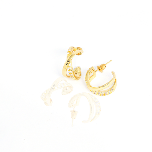 Brinco Meia Argola X Cravejado Banhado