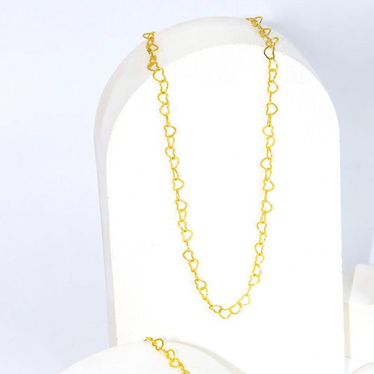 Mix de Colar E Pulseira Dourado Corrente com Elos de Coração