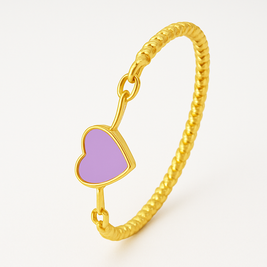 Bracelete Fio Torcido Coração Resinado Multicolor Banhado em Ouro 18K