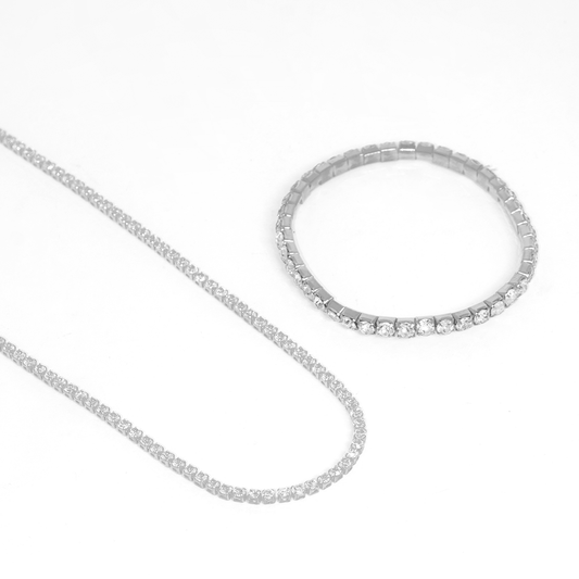 Mix Choker + Pulseira Riviera com Pedras de Zircônia Brilhantes