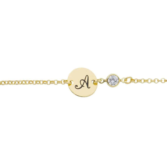 Pulseira Medalha Personalizada com Letra - Banhada Ouro 18K