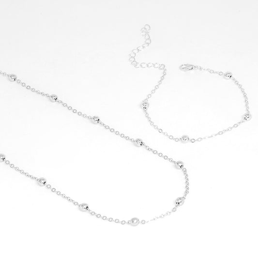 Mix de Colar e Pulseira Bolinhas Banhado a Prata