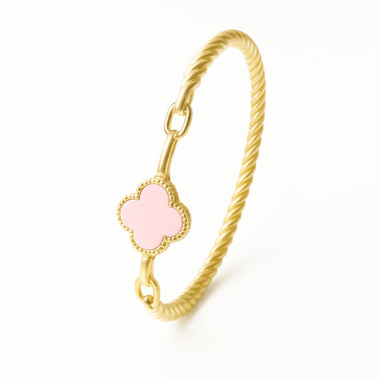 Bracelete Fio Torcido Trevo Resinado Multicolor Banhado em Ouro 18K