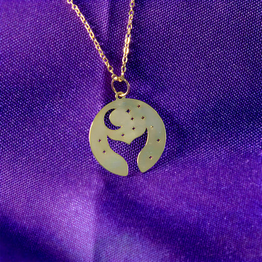 COLAR MEDALHA RABO DE SEREIA E LUA VAZADA BANHADO EM OURO 18K