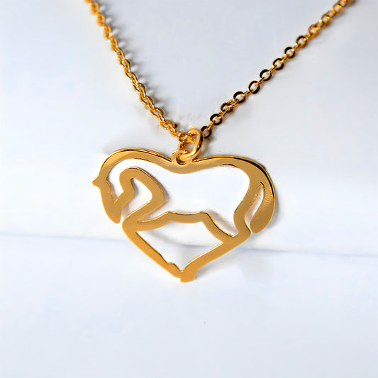 Colar Cavalo em Forma de Coração | Banhada  em Ouro 18 k