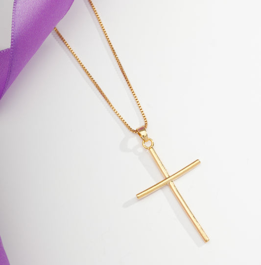 Colar com Pingente de Cruz Palito - Banhada a Ouro 18k