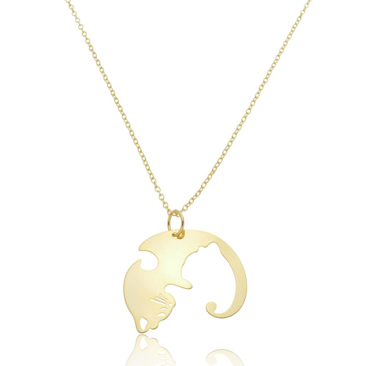 Colar Com Pingente Gatinho Face Vazada Banhado em Ouro 18K