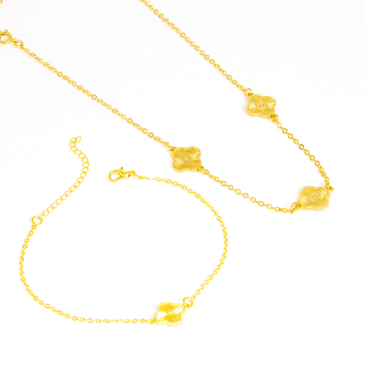 Mix Colar e Pulseira Trevo Dourado
