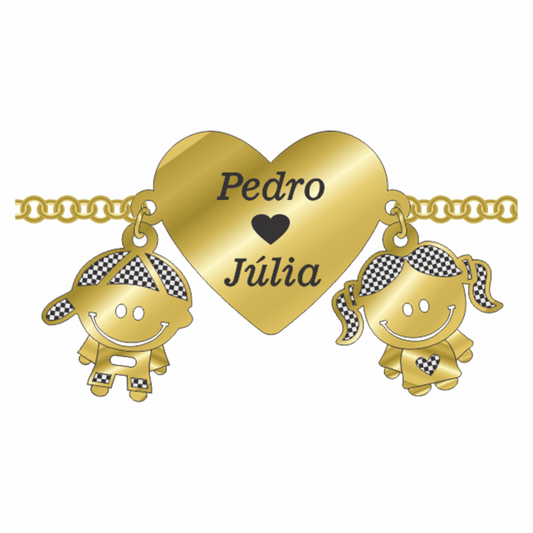 Pulseira Coração Personalizado com Pingente Filho - Banhado a Ouro 18K