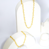 Mix de Colar E Pulseira Dourado Corrente com Elos de Coração