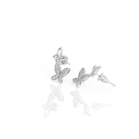 Brinco Dupla Borboleta Cravejado Banhado