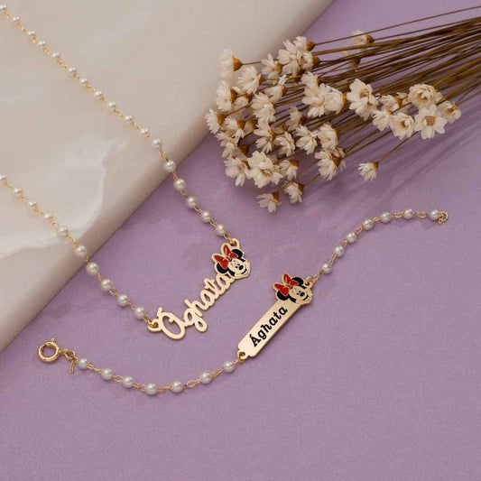 Conjunto Infantil Personalizado Personagens Perolado Banhado a Ouro 18K