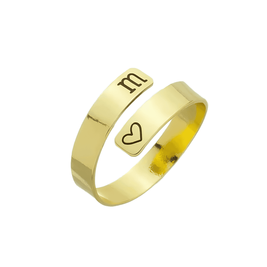 Anel Regulavel Personalizado Inicial com Coração - Banhado A Ouro 18k