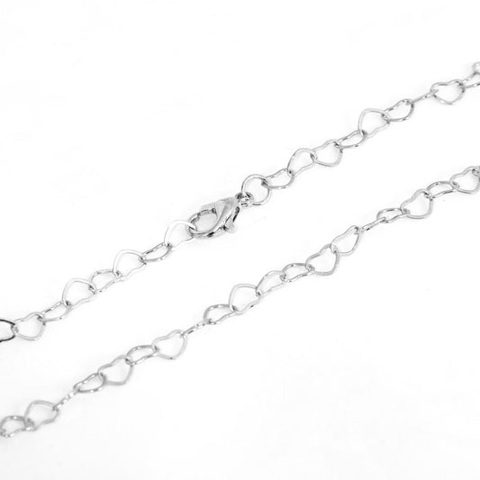Mix de Colar e Pulseira Prateado Corrente Feminina com Elos de Coração