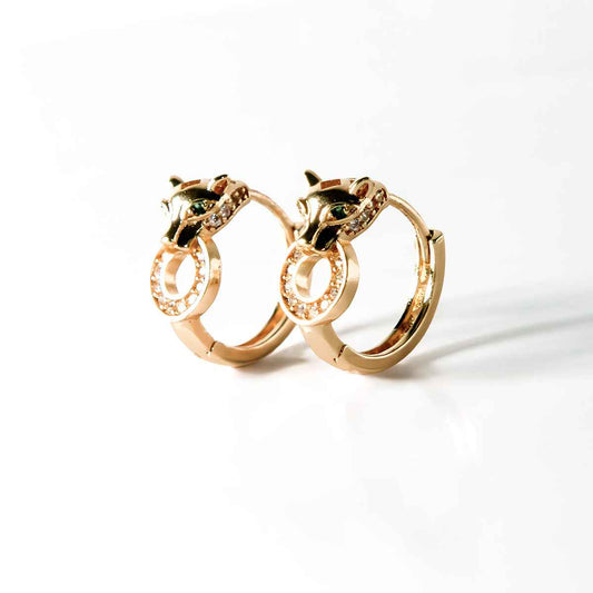 Brinco Argola Leopardo com Aro Cravejado em Zircônias Banhado a Ouro 18k
