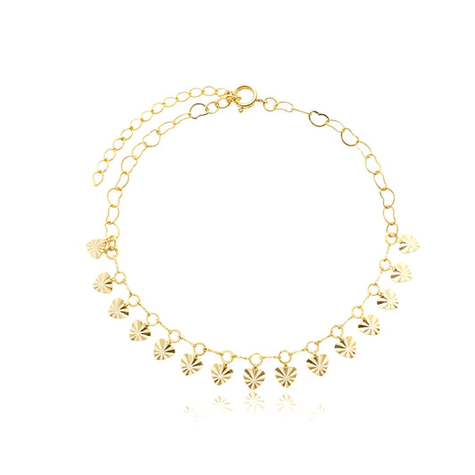 Pulseira Elos Corações Ouro 18k | Verniz Antialérgico