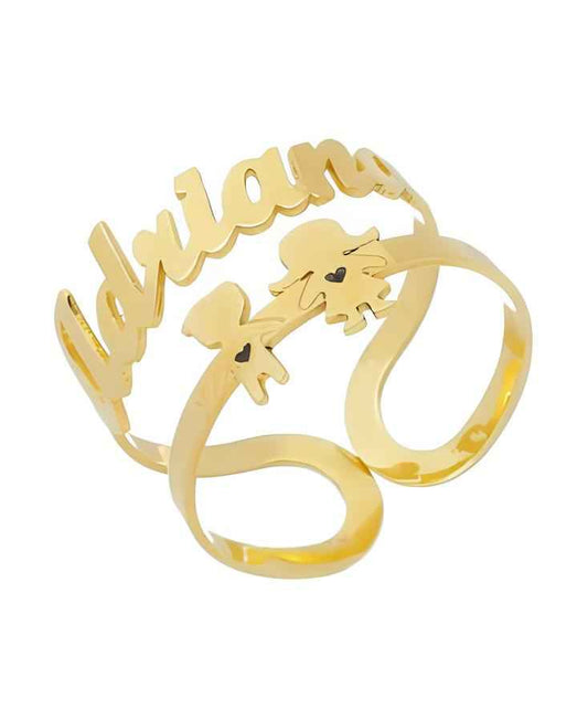 Anél Personalizado de Coração com Nome no Aro - Banhado a Ouro 18k
