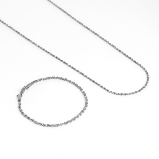 Mix de Colar e Pulseira Corrente Cordão Trançado Banhado