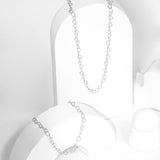 Mix de Colar e Pulseira Prateado Corrente Feminina com Elos de Coração