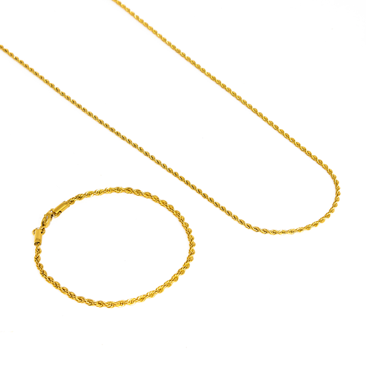 Mix de Colar e Pulseira Corrente Cordão Trançado Banhado