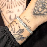 Pulseira Riviera Com Ajuste de Elástico Duas Fileiras Banhado em Prata