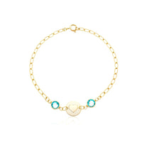 Pulseira Pingente Coração e Ponto de Luz Azul Folheada Ouro 18k