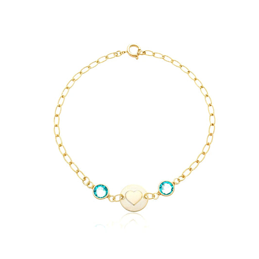 Pulseira Pingente Coração e Ponto de Luz Azul Folheada Ouro 18k