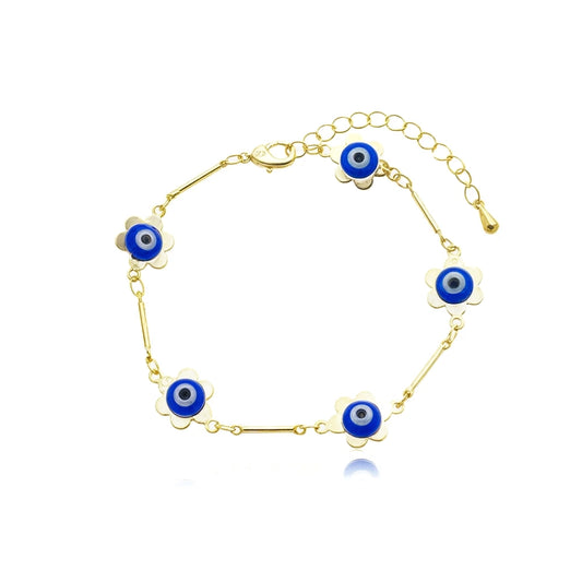 Pulseira Flor Olho Grego | Banhada a Ouro 18k