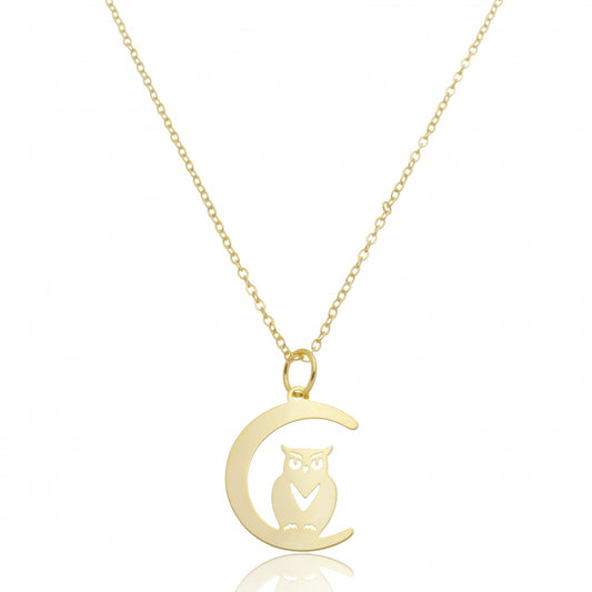 COLAR CORUJA E LUA BANHADO EM OURO 18K