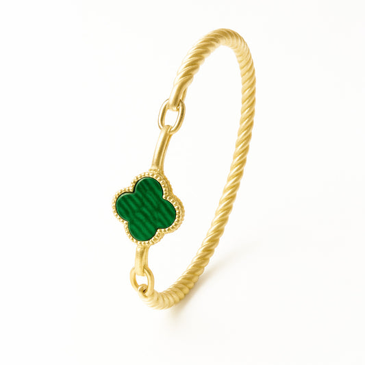 Bracelete Fio Torcido Trevo Resinado Multicolor Banhado em Ouro 18K