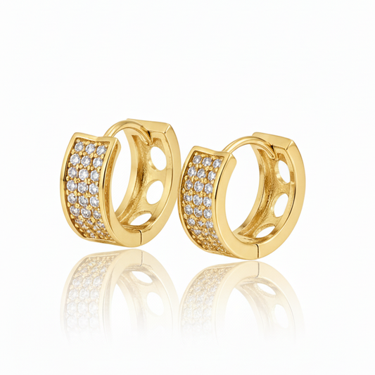 Brinco Argola Cravejado 3 Fileiras Banhado