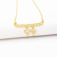 Colar Personalizado Canga Corações e Filho(a) Banhado em Ouro 18K