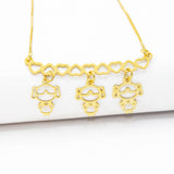 Colar Personalizado Canga Corações e Filho(a) Banhado em Ouro 18K