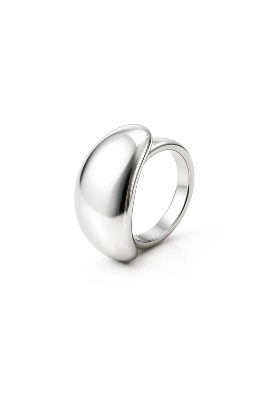 Anel Minimalista Forma Oval Banhado em Prata