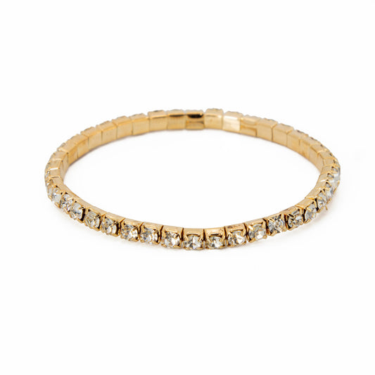Pulseira Riviera Com Ajuste de Elastico Banhado em Ouro 18K