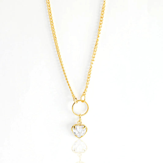 Colar Delicado Com Cristal Coração E Argola Central Banhado