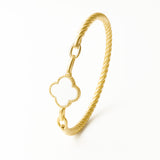 Bracelete Fio Torcido Trevo Resinado Multicolor Banhado em Ouro 18K