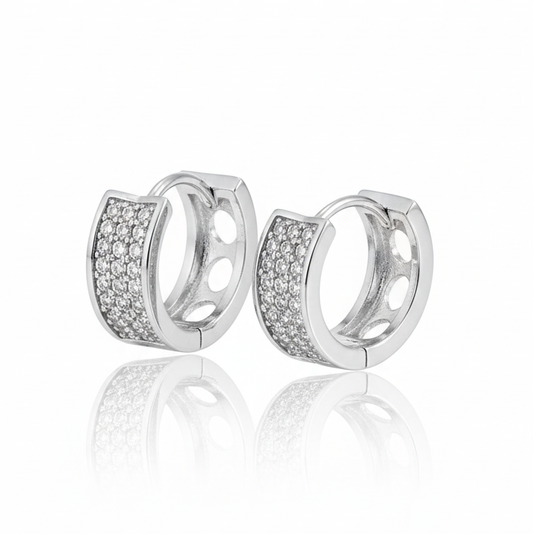 Brinco Argola Cravejado 3 Fileiras Banhado