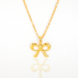 Conjunto Colar e Brinco Lacinho Detalhado Banhado a Ouro