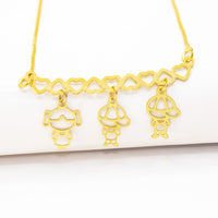 Colar Personalizado Canga Corações e Filho(a) Banhado em Ouro 18K