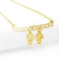 Colar Personalizado Canga Corações e Filho(a) Banhado em Ouro 18K