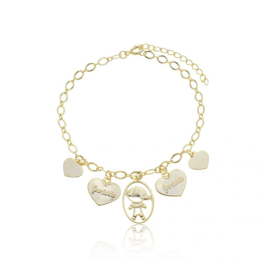 Pulseira Filho e Corações Gratidão | Banhada a Ouro 18k