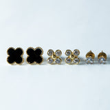 Trio de Brincos Trevo com Pedras Brilhantes Multicores Banhado em Ouro 18K