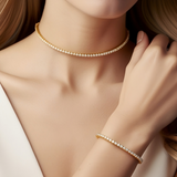 Conjunto Choker + Pulseira Riviera com Pedras de Zircônia Brilhantes