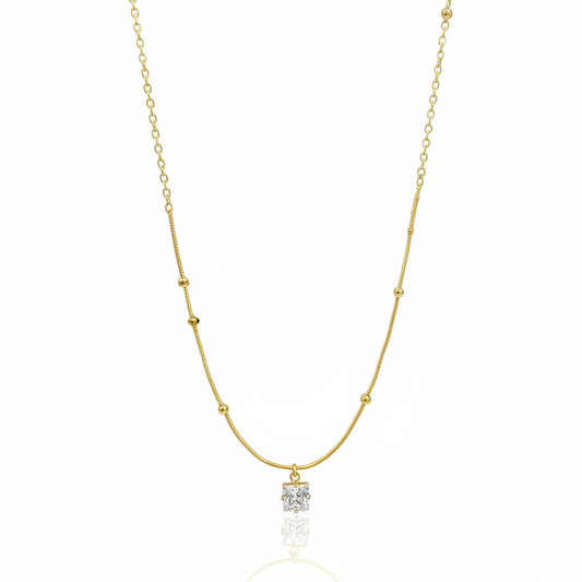 Colar Pingente Ponto de Luz Quadrado Banhado