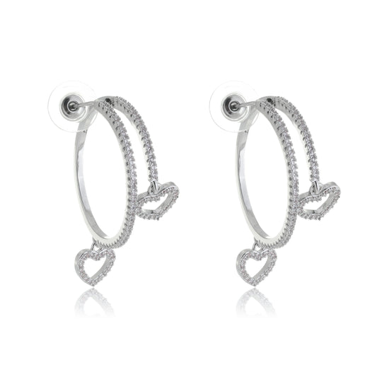 Brinco Argola Cravejada De Zircônia Com Coração Vazado