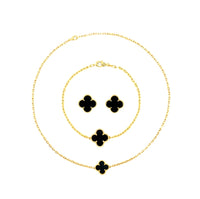 Conjunto Pulseira, Colar Choker e Brinco - Trevo Banhado a Ouro 18K