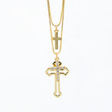 Colar Religioso Cruz Cravejada e Crucifixo Banhado em Ouro 18K